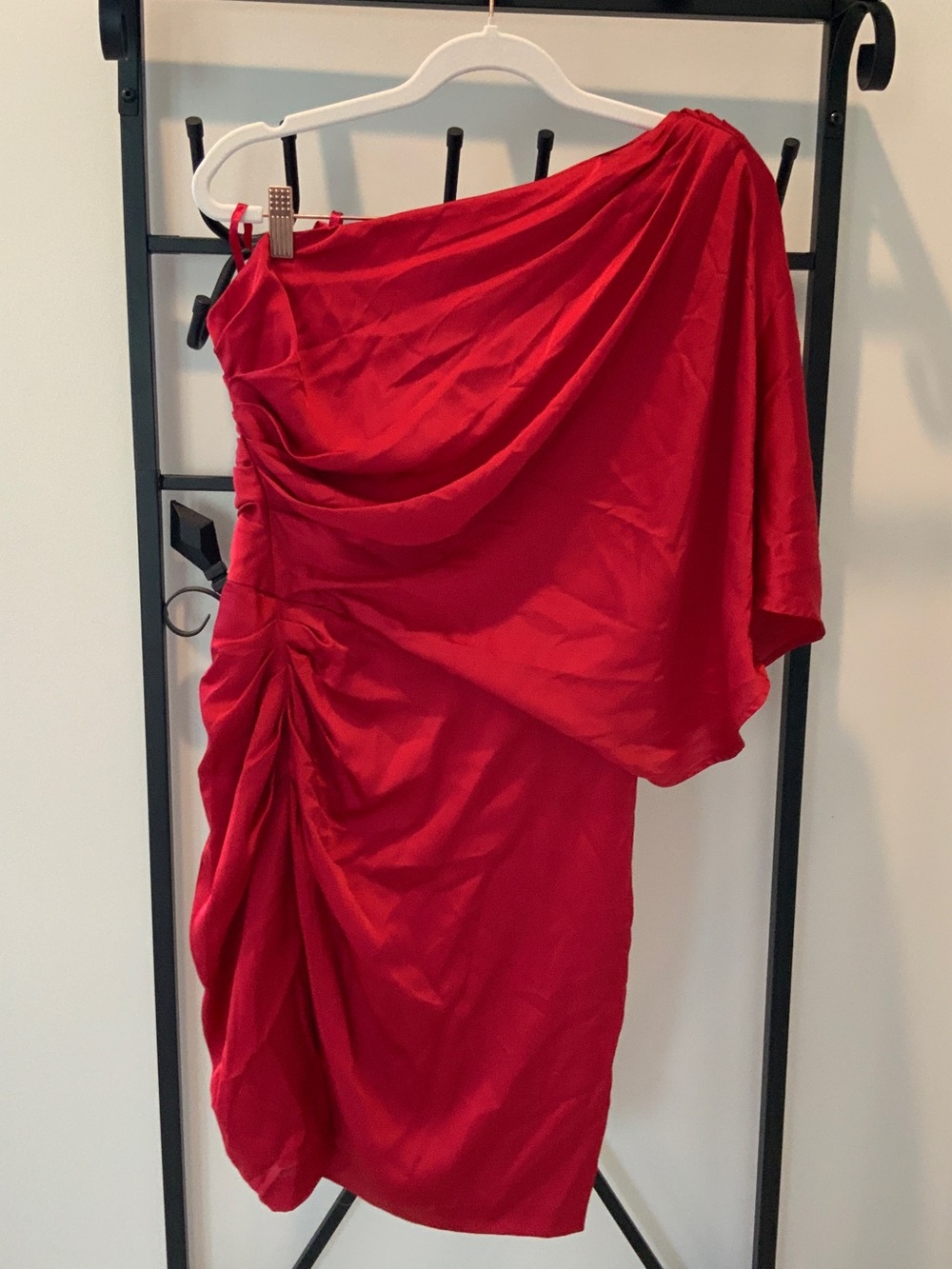 Cache Red One-Shoulder Draped Cocktail Dress